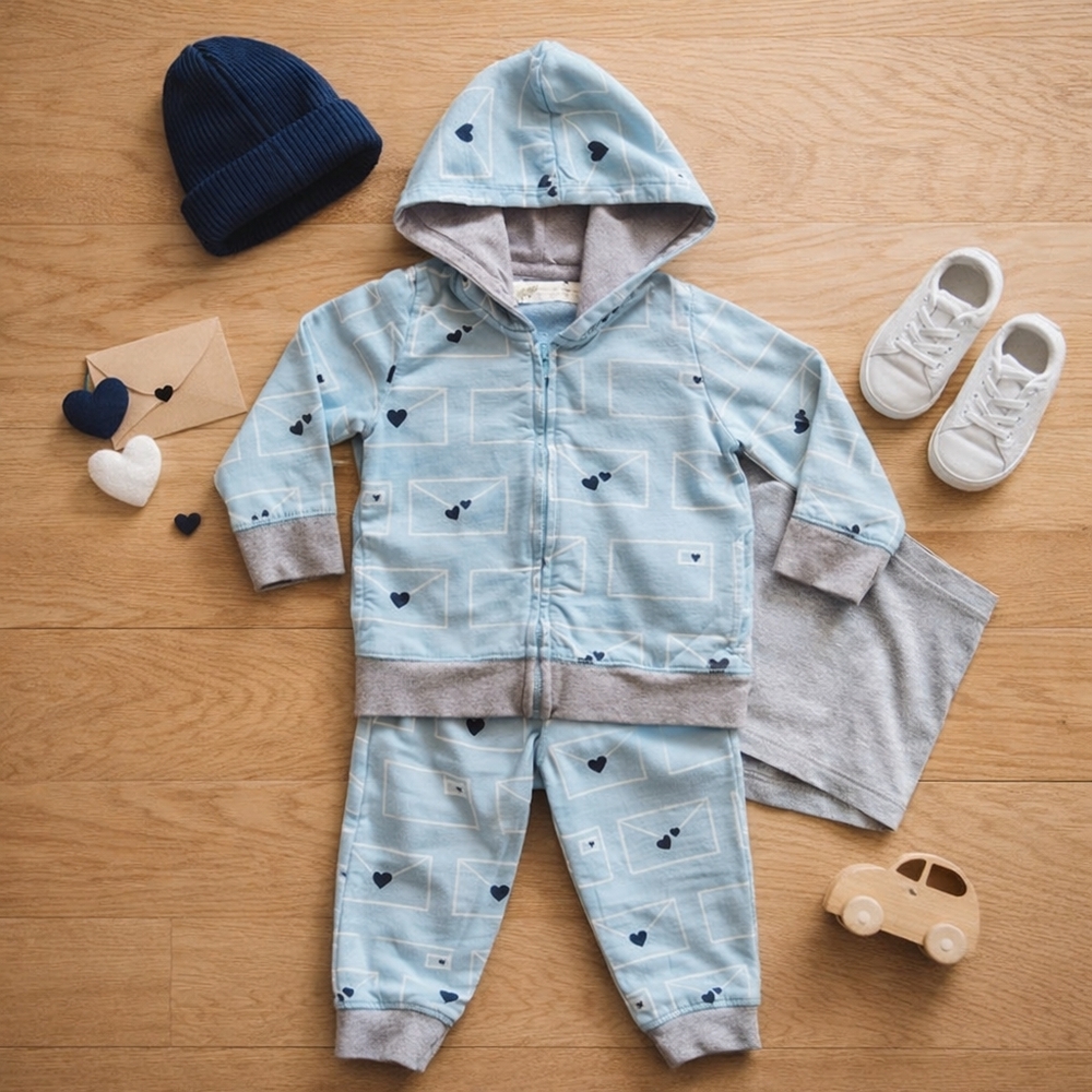 Monica + Andy Valentine Love Letters Hoodie Jogger Set 18–24m Organic Cotton